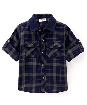 Babyhug Cotton Woven Full Sleeves Checked Shirt - Navy Blue