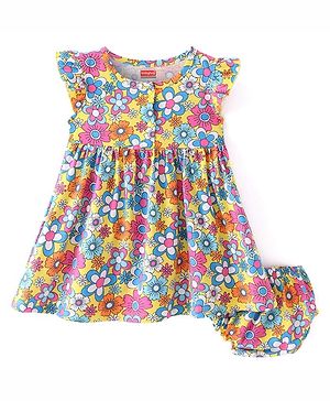 Babyhug Single Jersey Knit Sleeveless Frock with Bloomer Floral Print - Multicolor