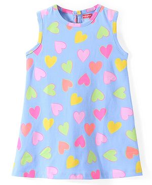 Babyhug Single Jersey Knit Sleeveless Frock Heart Print - Blue