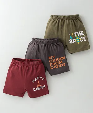 OHMS Single Jersey Knit Above Knee Length  Shorts Text Print Pack of 3 (Print May Vary)