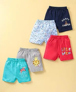 OHMS Single Jersey Knit Above Knee Length Shorts Lion Print Pack Of 5 - Multicolor