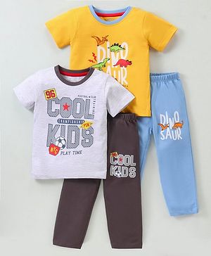 OHMS Single Jersey Knit  Half Sleeves T-Shirt &  Shorts Set with Text Print Pack of 2 - Multicolour