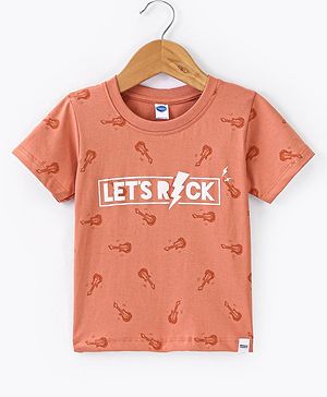 Teddy Sinker Knit Half Sleeves  T-Shirt Text & Jazz Print - Cherry