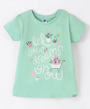 Teddy Cotton Sinker Knit Half Sleeves T-Shirt Floral Print - Green