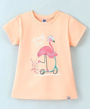 Teddy Sinker Half Sleeves T-Shirt Flamingo Print - Peach