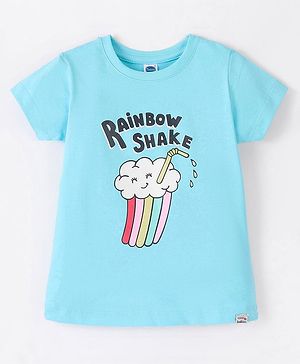 Teddy Sinker Half Sleeves T-Shirt Rainbow Print - Turquoise Blue