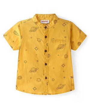 Babyhug Cotton Woven Half Sleeves Shirt with Space Print - Yellow