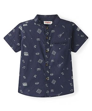 Babyhug Cotton Woven Half Sleeves  Printed Shirt - Navy Blue