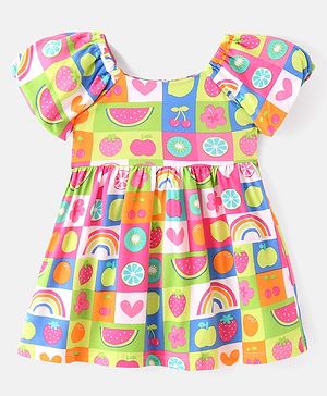 Babyhug Single Jersey Knit Half Sleeves Frock Fruit Print - Multicolor