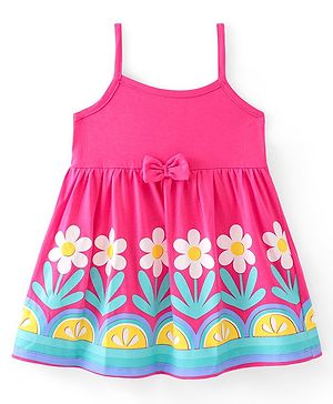 Babyhug Cotton Knit Sleeveless Frock Floral Print - Pink