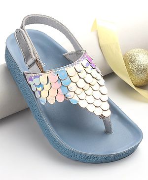 Pine Kids Sandals with Velcro Closure & Fish Scale Detailing - Blue