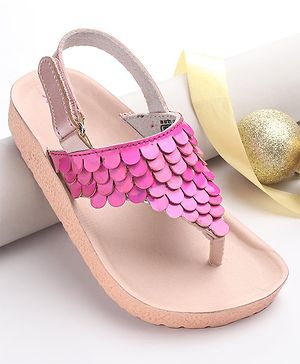 Pine Kids Sandals with Velcro Closure & Fish Scale Detailing - Pink