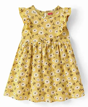 Babyhug Single Jersey Frill Sleeves Floral Printed Frock - Yellow