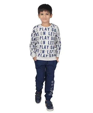 Nottie Planet Full Sleeves Play On Text Printed Tee With Joggers Set - White