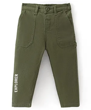 Babyhug Cotton Woven Full Length With Stretch Woven Trouser Solid Colour - Olive