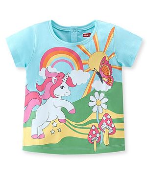 Babyhug 100% Cotton Knit Half Sleeves T-Shirt with Unicorn Graphics - Multicolour
