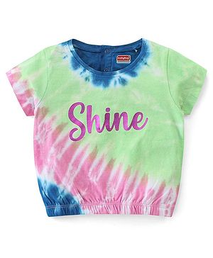 Babyhug Cotton Knit Half Sleeves Tie and Dye Top With Elastic Hem & Foil Text Print - Multicolor