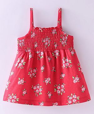 Babyhug  Sleeveless Top with Smocking & Floral Print - Multicolour