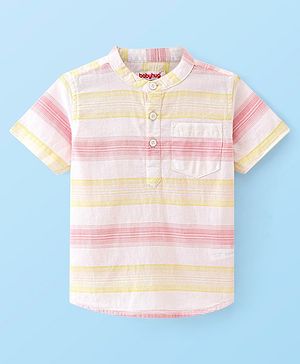 Babyhug 100% Cotton Woven Half Sleeves Mandarin Collar Striped Shirts - Multicolour