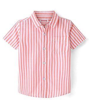 Babyhug 100% Cotton Woven Half Sleeves Regular Collar Shirt with Stripes -Peach