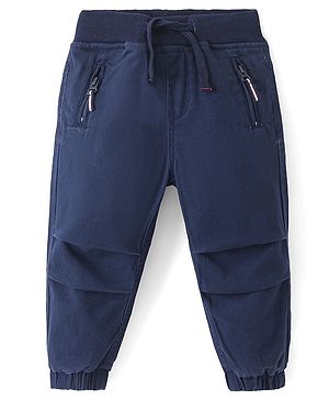 Babyhug Cotton Lycra Woven Full Length Solid Colour Stretchable Jogger- Navy