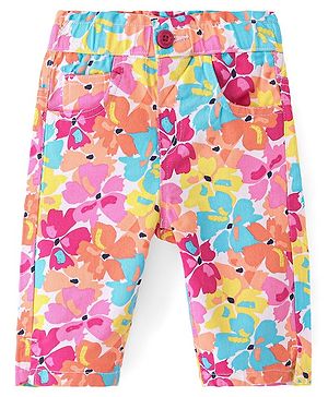 Babyhug Cotton Lycra Woven Capris With Stretch Floral Print - Multicolour