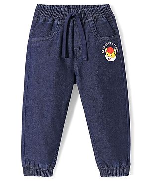 Babyhug Denim Full Length Tiger Printed Stretchable Joggers - Dark Blue