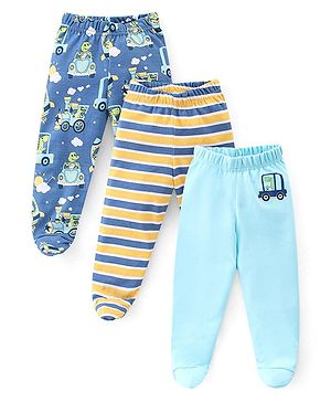 Babyhug Interlock  Cotton Knit Footed  Bootie Leggings Striped & Crocodile Print Pack of 3 -Multicolour