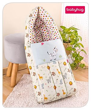 Babyhug 3 in 1 Baby Carry Nest Cum Sleeping Bag Zebra Embroidery  - Green