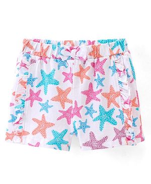 Babyhug Cotton Single Jersey Knit Mid Thigh Length Shorts Marine Life Print - White