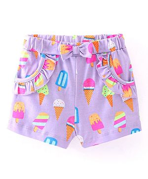 Babyhug Single Jersey Knit Mid Thigh Length Shorts Ice Cream Print - Purple