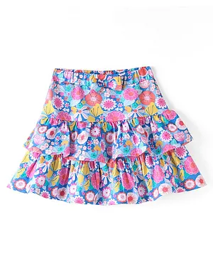 Babyhug Single Jersey Knit Mid Thigh Length Skirt Floral Print - Blue