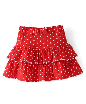 Babyhug Single Jersey Knit Mid Thigh Polka Dots Printed Layered Skirt - Red
