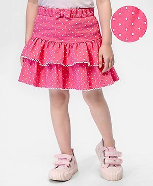 Babyhug Single Jersey Knit Mid Thigh Polka Dots Printed Layered Skirt - Pink
