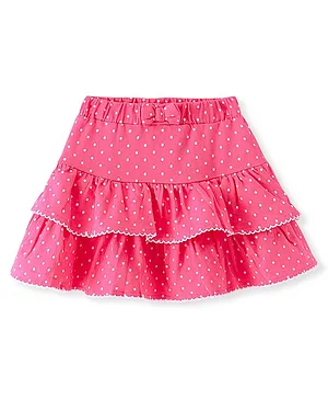 Babyhug Single Jersey Knit Mid Thigh Polka Dots Printed Layered Skirt - Pink