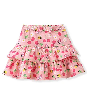Babyhug Single Jersey Knit Mid Thigh Length Skirt Floral & Bees Print - Pink