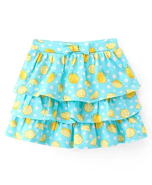 Babyhug Single Jersey Knit Mid Thigh Length Skirt Floral & Lemon Print - Blue