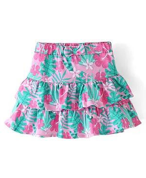 Babyhug Single Jersey Knit Mid Thigh Length Skirt with Floral Print - Pink