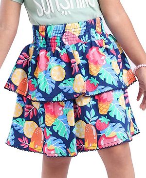 Babyhug Single Jersey Knit Mid Thigh Length Skirt Strawberry & Leaf Print - Navy Blue