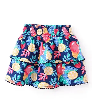 Babyhug Single Jersey Knit Mid Thigh Length Skirt Strawberry & Leaf Print - Navy Blue