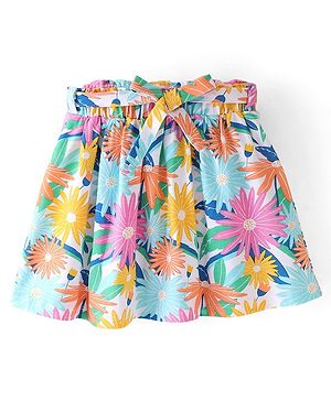 Babyhug Single Jersey Knit Mid Thigh Length Skirt with Floral Print - Multicolour