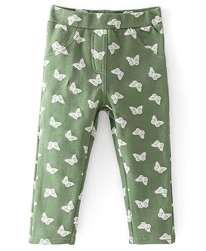 Babyhug Cotton Looper Full Length Jeggings Butterfly Print - Green