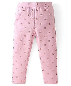 Babyhug Cotton Looper Knit Full Length  Jeggings Star Print -  Pink