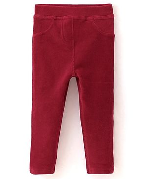 Babyhug Cotton Looper Knit Full Length Solid Jeggings - Red