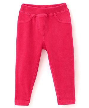 Babyhug Cotton Looper Knit Full Length Solid Jeggings - Fuchsia