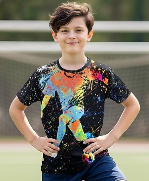 Pine Active Half Sleeves T-Shirt  Football Theme Print - Black