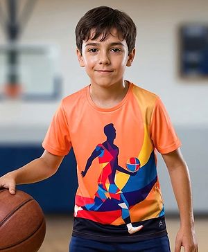 Pine Active Half Sleeves High Stretch T-Shirt Ball Print - Orange