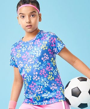 Pine Active Half Sleeves High Stretch T-Shirt Abstract Print - Multicolour