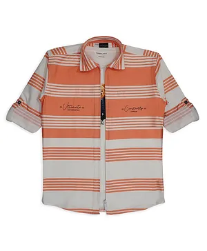 Charchit Full Sleeves Striped Zipper Shirt With Tee - Peach