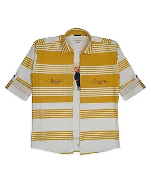 Charchit Full Sleeves Striped Zipper Shirt With Tee - Gold